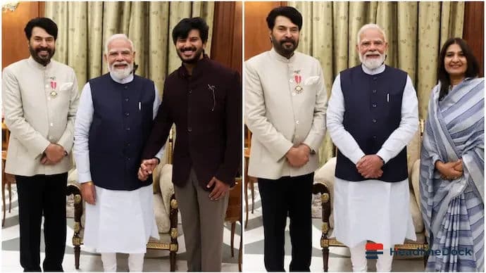 PM Narendra Modi Meets Mammootty and Family After Padma Awards Ceremony