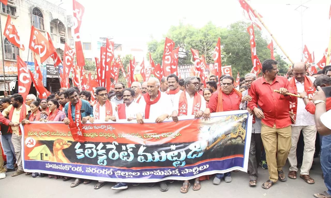 Left Parties Protest Against Hut Demolitions and Housing Rights in Hanamkonda