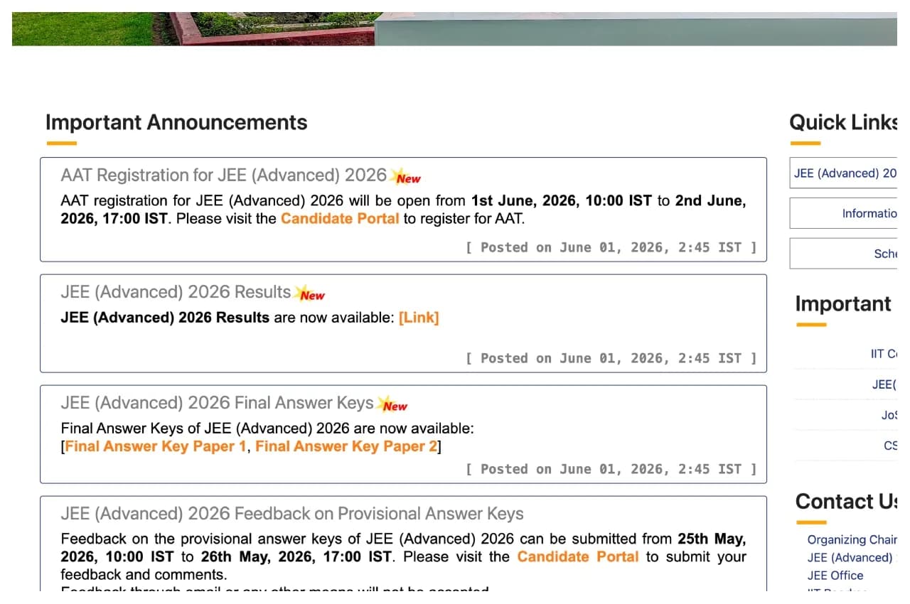 JEE Advanced 2026 Results: All India Rank 1 Secured by IIT Delhi Student