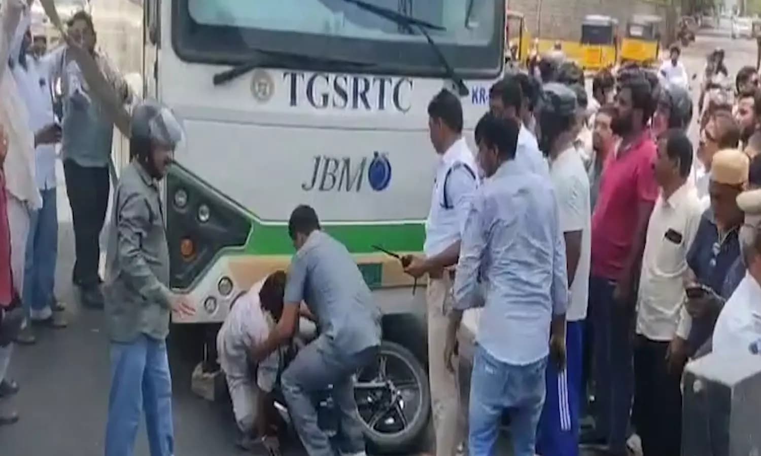 Man Rescued After Bike Accidentally Collides with Bus in Secunderabad