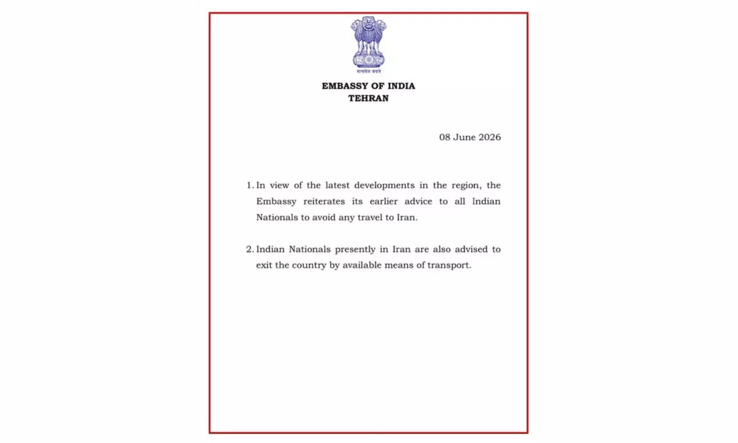 India Warns Nationals Over Escalating Tensions With Iran Amid New Israeli Strike