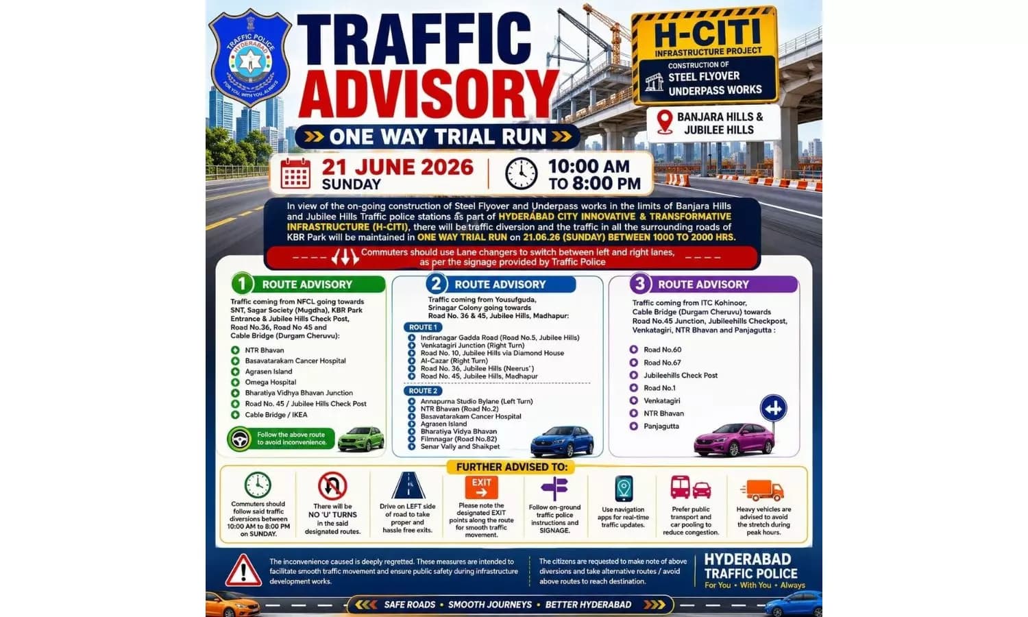 Hyderabad: KBR Park One-Way Traffic Trial Set for June 21 Construction Works